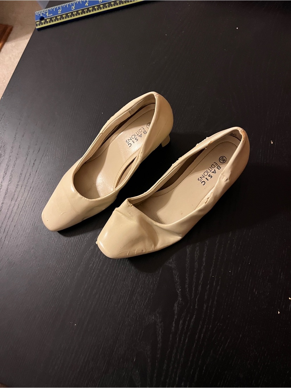 Basic Editions Women's Nude/Tan Low Heel Square Toe Pumps